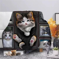 tabby cat 3d printed flannel blanket for beds hiking picnic quilt chinese pastoral cat fashion bedspread sherpa blanket