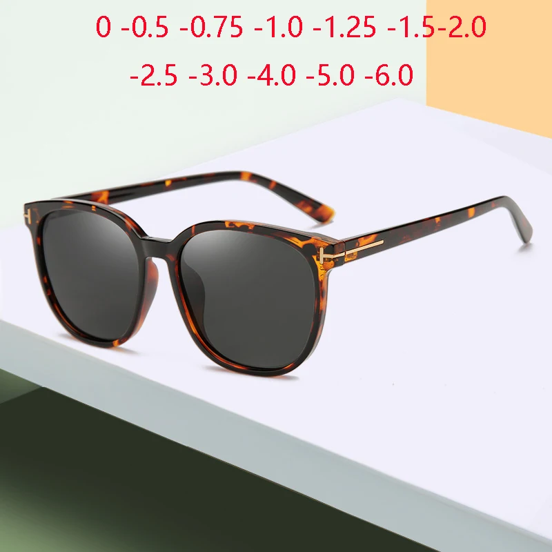 Anti-Glare UV400 Oval Shortsighted Lens Prescription Sunglasses Men Polarized Leopard Frame Myopia Spectacles 0 -0.5 -0.75 To -6