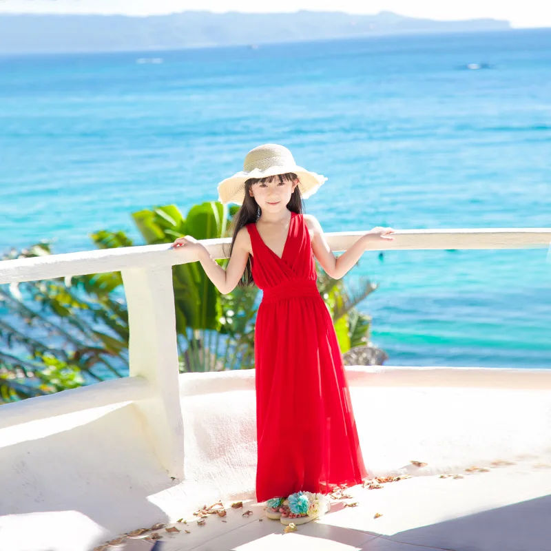Платье для мамы и дочки Семейные комплекты красное пляжное платье принцессы