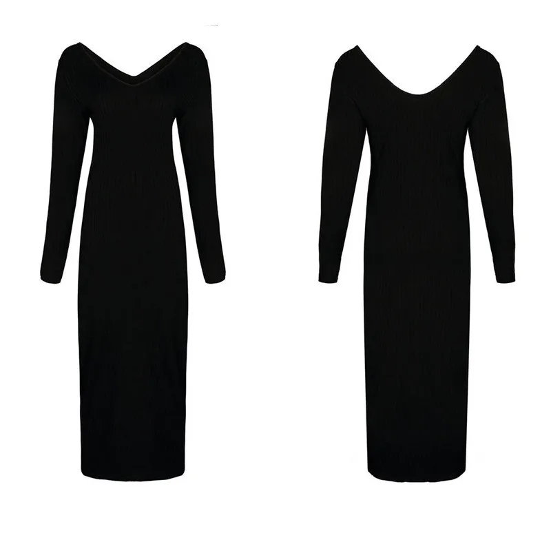 

Autumn Knitted Bodycon Maxi Dress Casual Sexy V Neck Long Sleeve Women Elegant Winter Slim Fashion Long Dresses Thin Dress 2021