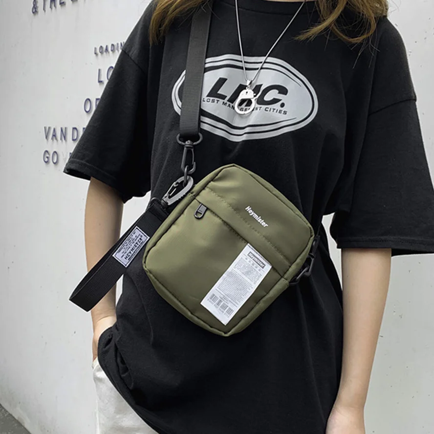 

Однотонная женская сумка в стиле хип-хоп, уличная трендовая женская сумка через плечо, модная повседневная миниатюрная нейлоновая женская ...