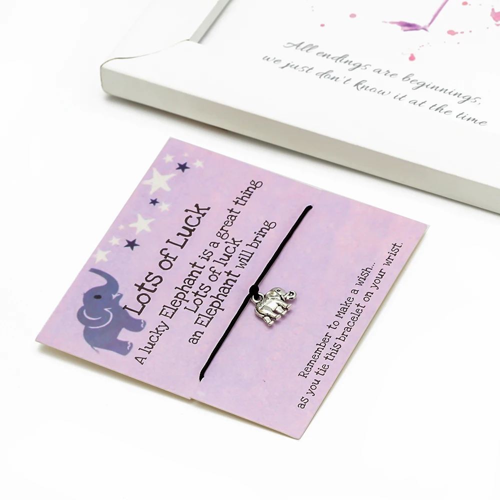 Wish Card Lucky браслеты со слоном для женщин и мужчин ручная работа Черная веревка