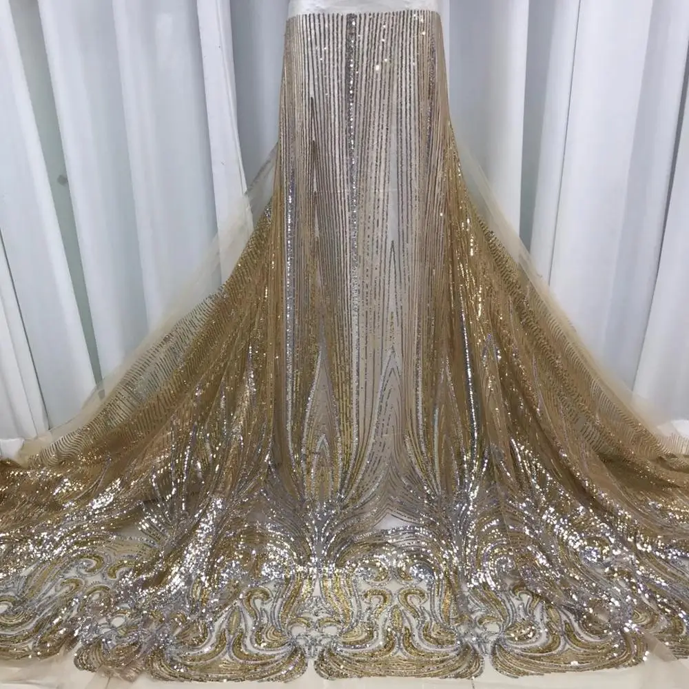 

NEW High Quality 2020 Tulle sequins Beaded French Nigerian Lace Fabrics Sequins Embroidered Guipure African Lace Fabric