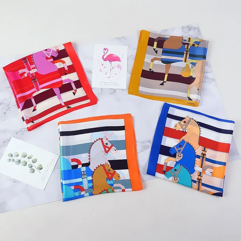 

Square 100% Silk Scarf Women Head-wear Soft Satin Neckerchief Small Hanky Female Foulard Ladies Scarves Stoles Muffler 53*53CM