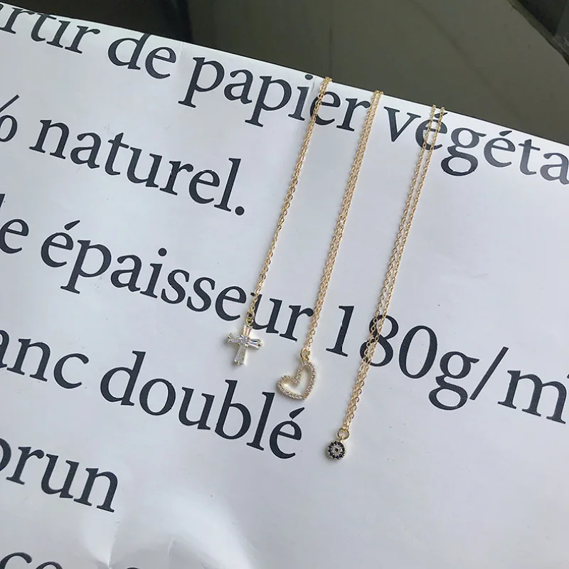 Позолоченные S925 Серебряная цепочка колье CZ цирконием с принтом в виде крестов и