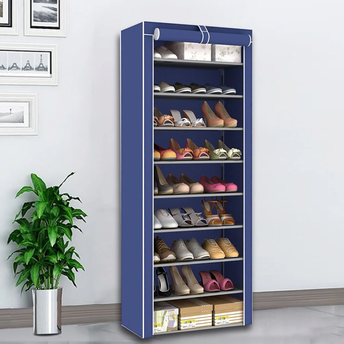 

10 Tier 9 Grid Shoe Rack Detachable Dustproof Non-Woven Shoe Cabinet Home Standing Space-saving Shoes Organizer DIY Assembly