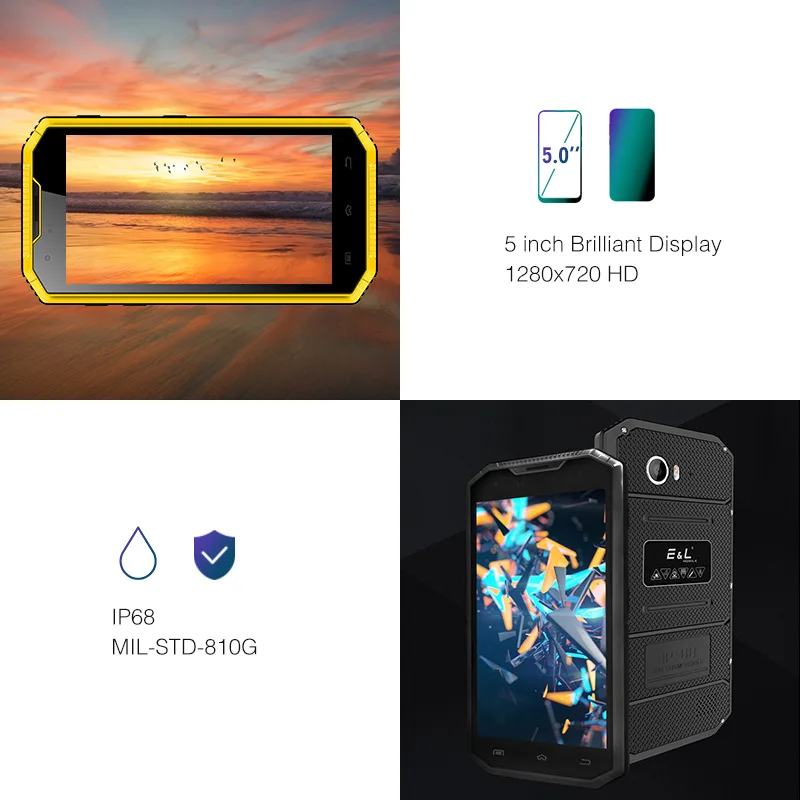 KENXINDA E & L W7S 2 Гб 16 сотовый телефон IP68 EL водонепроницаемый 5 0 дюймов Android 6 MTK6737