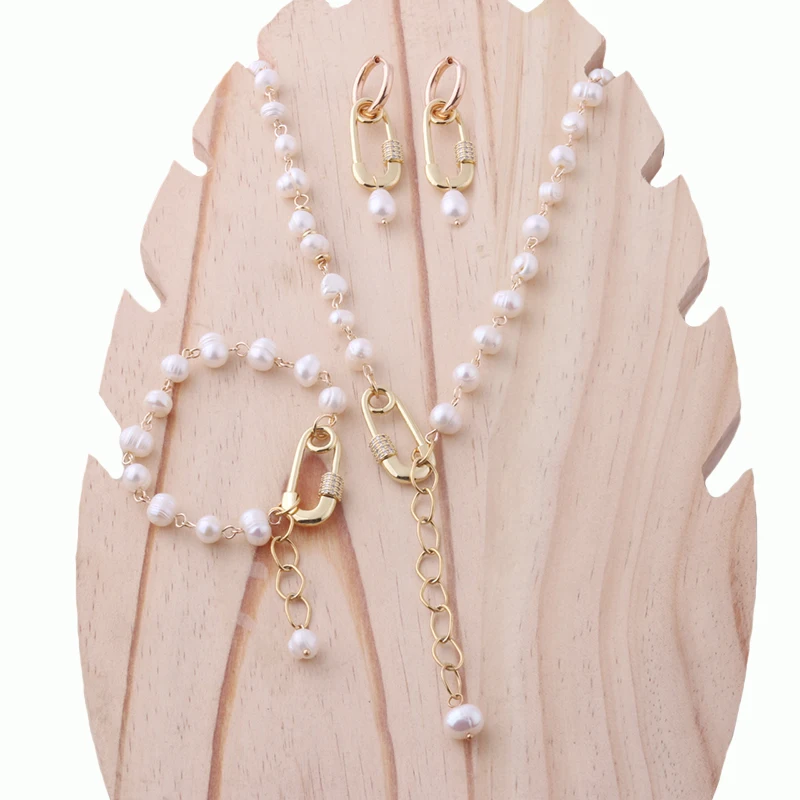 NeeFu WoFu set necklace Freshwater Pearls Zircon short Bohemia Stainless steel jewelry wholesa | Украшения и аксессуары