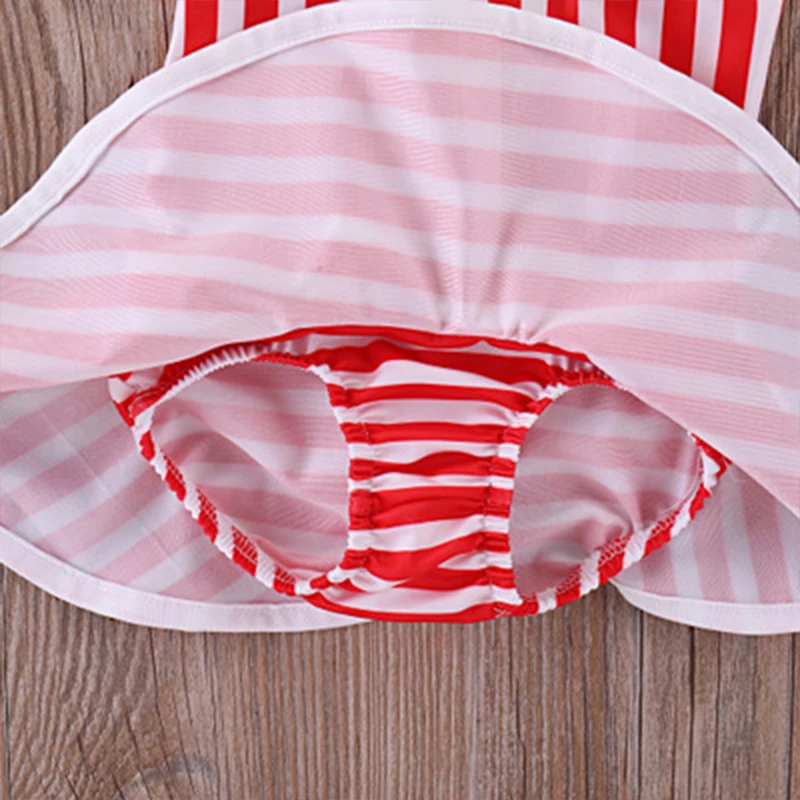 Baby Girl New Design Swimsuit Children Red&ampWhite Striped Bow Kid Vacation One-piece Cute Fashion Swimwear Bathing Suit | Мать и