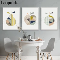 abstract geometric fruit canvas poster yellow gray pear apple painting wall art nordic kitchen restaurant home decoration
