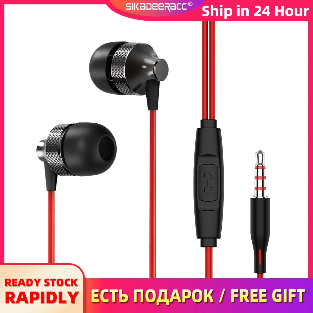 Бас Металл 3 5 мм разъем наушники спортивные микрофон для iPhone 7 8 мобильный телефон