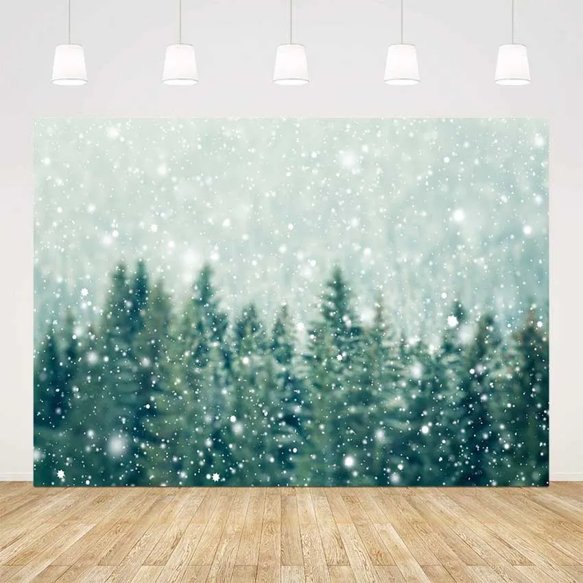 Рождественский фон для фотосъемки сосновый лес Зимний снег фотостудии Снежинка