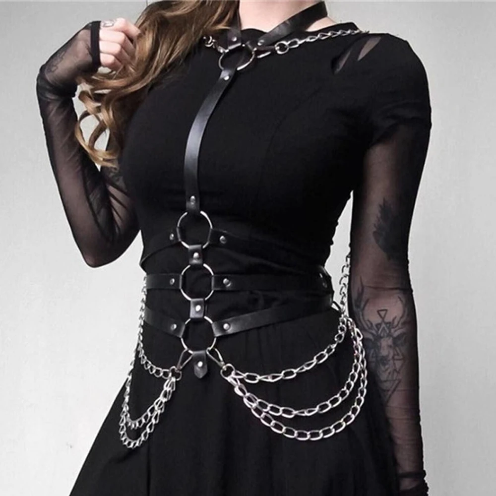 

Sexy Women Leather Harness Body Bondage Chain Belts Fetish Garter Belt Stockings Erotic Lingerie Bondage Body Straps Bra Harness