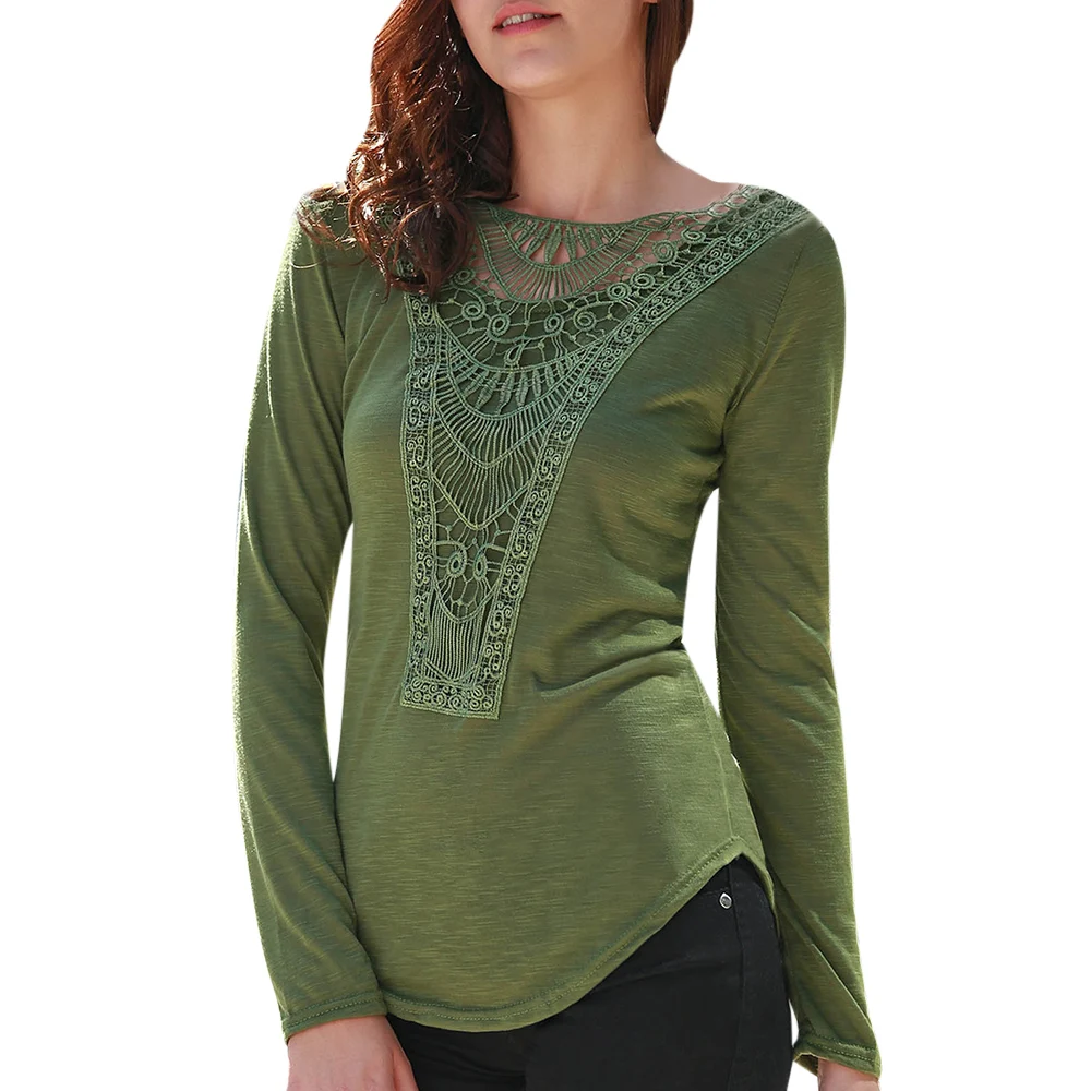 

Casual Scoop Neck Hollow Out Crochet Spliced Solid Color T-Shirt For Women