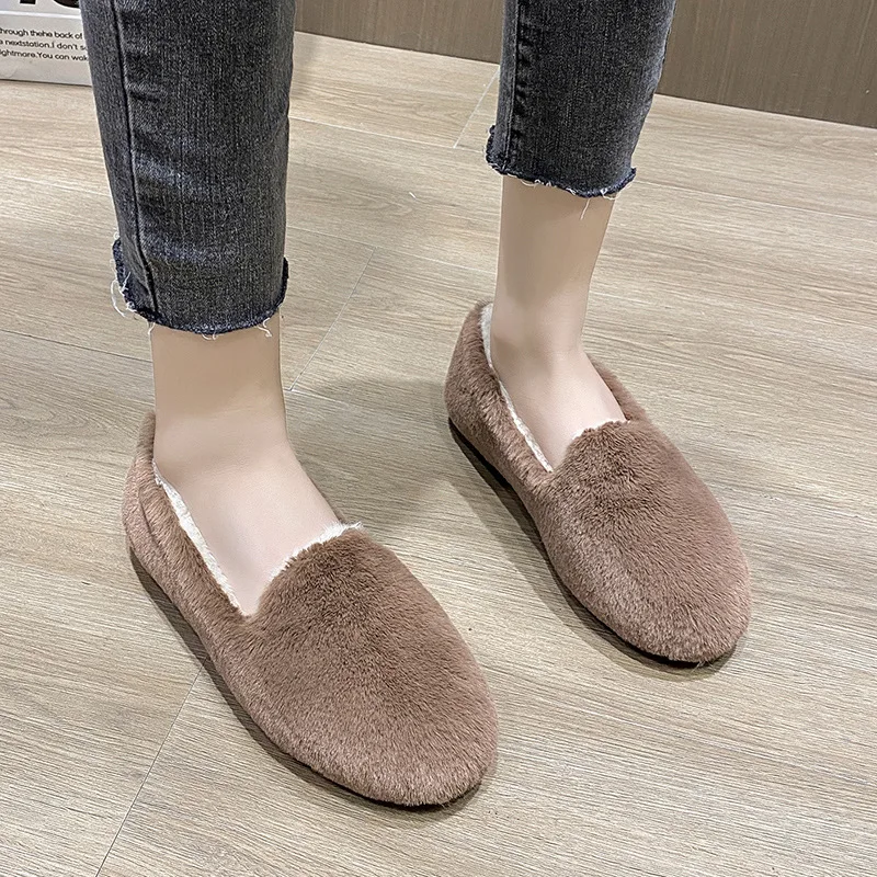 

Туфли женские без шнуровки, повседневные кроссовки, меховые лоферы, круглый носок, плоская подошва, Мокасины, Осень-зима 2021