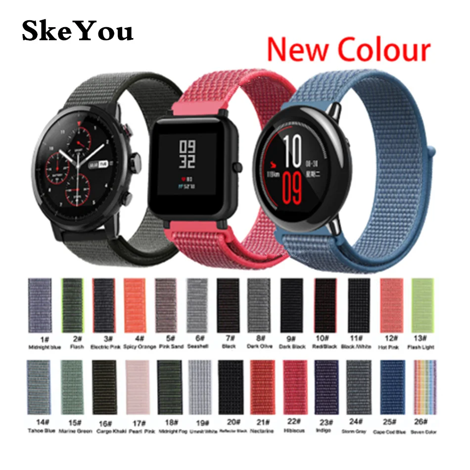 Спортивный нейлоновый ремешок для Xiaomi Amazfit Bip браслет Huawei Watch GT Honor Magic Huami rhythm Stratos 2
