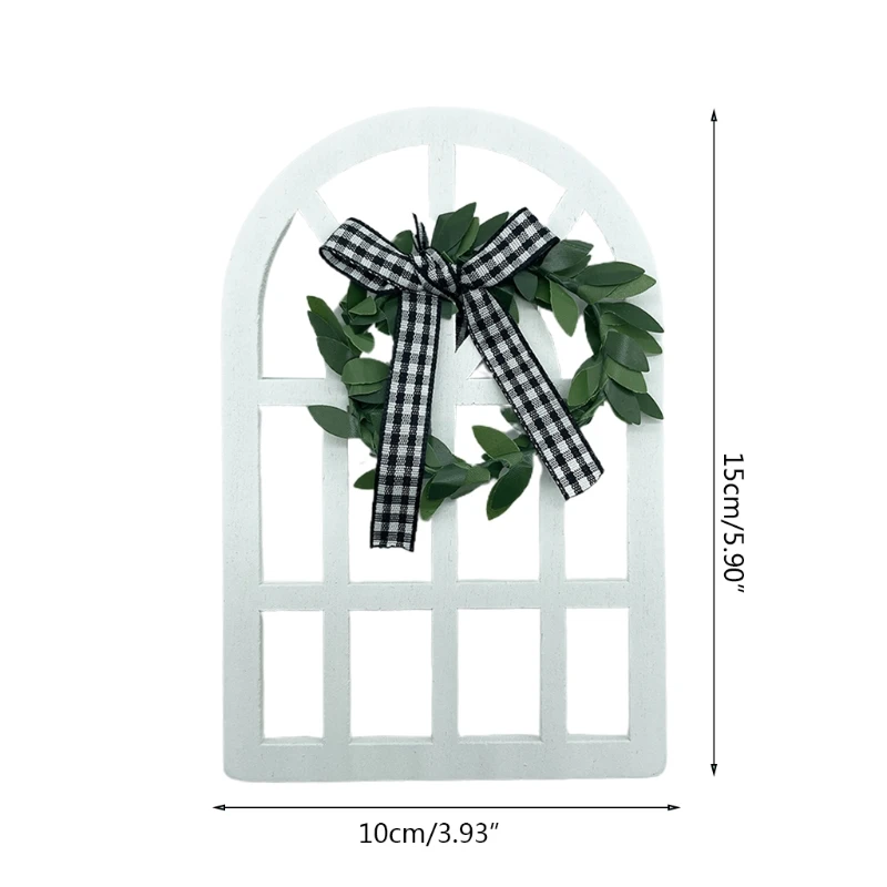 

N7MD Wooden Farmhouse Window Tiered Tray Decoration Plaid Rustic Cathedral Arch Sign
