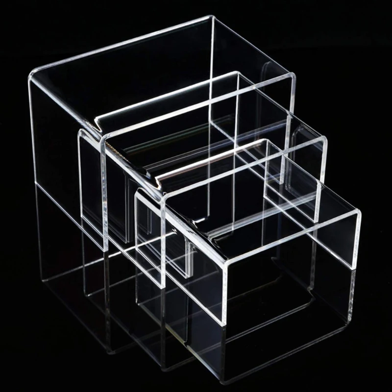 

Square Acrylic Clear 3 Size Riser Display Stands Showcase Set to Set up Jewerly K3KC