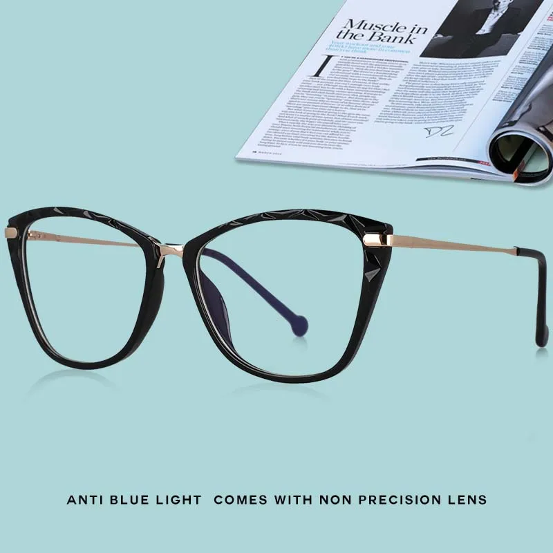 

53124 Black Glasses Frames Blue Light Rest Lenses Spring Leg Cat Eye Women Tr90 Computer Eyeglasses Oculos De Grau Feminino