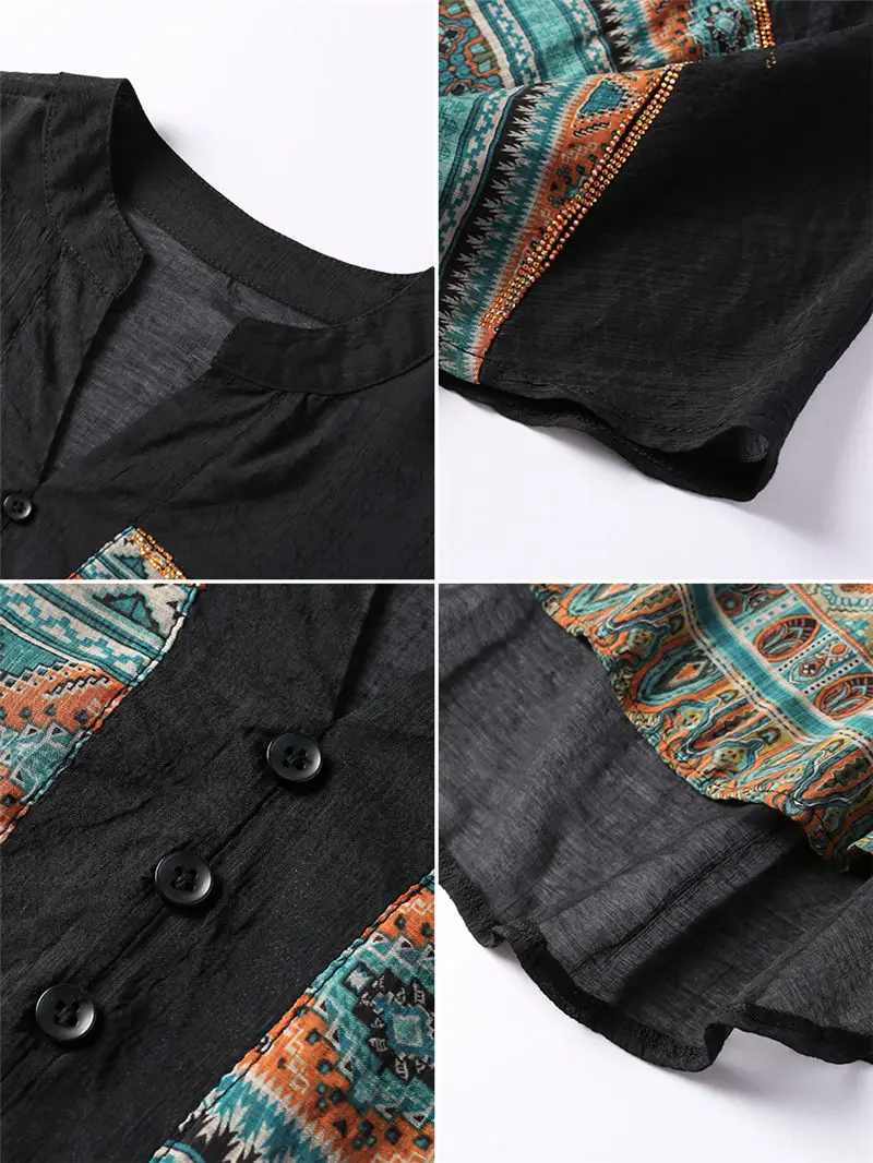

Large Size Chiffon Blouse Shirt Female Summer Short-sleeved 2020 New Fashion Shirt Loose Temperament Ethnic Print Boho Tops K592
