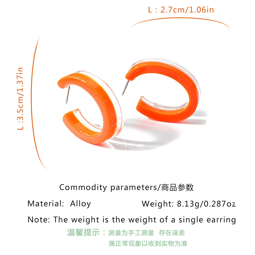 

New Style Personality C-shaped Acrylic Hoop Earrings Transparent Candy Double Earrings Lady Earrings for Women Jewelry