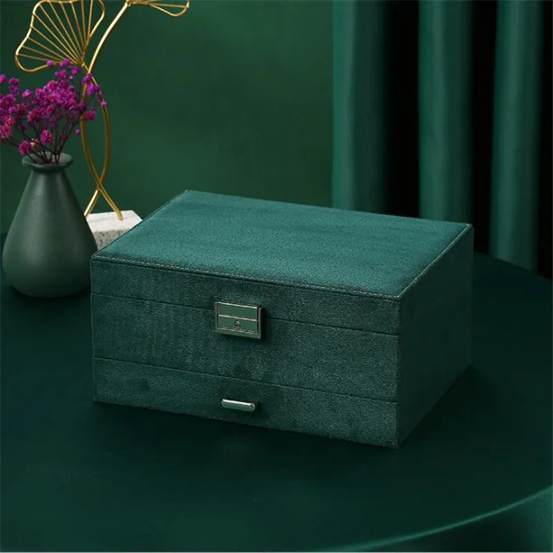 

Flannel Jewelry Box With Lock Rings Earrings Organizer Ear Studs Jewellry Display Stand Holder Rack Showcase Plate Storage Boxes