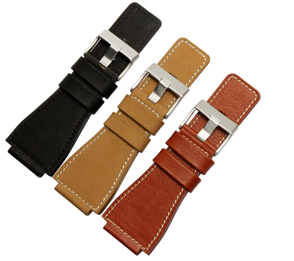 35*24mm Convex End Calfskin Leather Watch Band For Bell Series BR01 BR03 Strap Watchband Bracelet Belt Ross Rubber Man