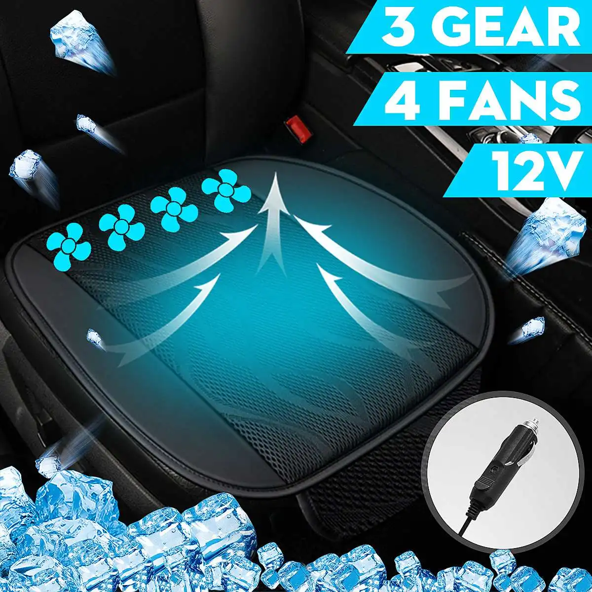 

4 Built-in Fan Universal Cooling Fan Cool Cushion 12V Cooling Cushion Summer Ice silk seat cushion car seat cooling