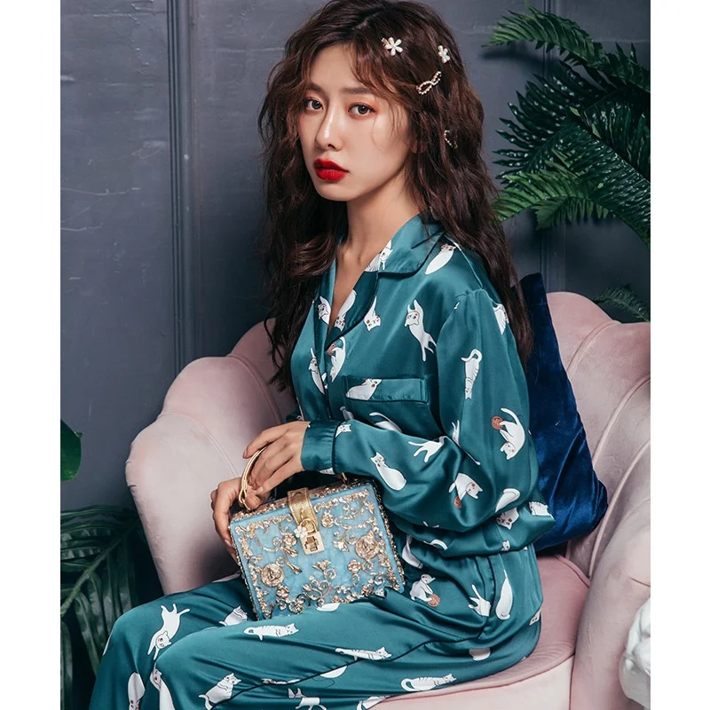 Пижама Smmoloa Женская с длинным рукавом шелковая пижама из натурального шелка