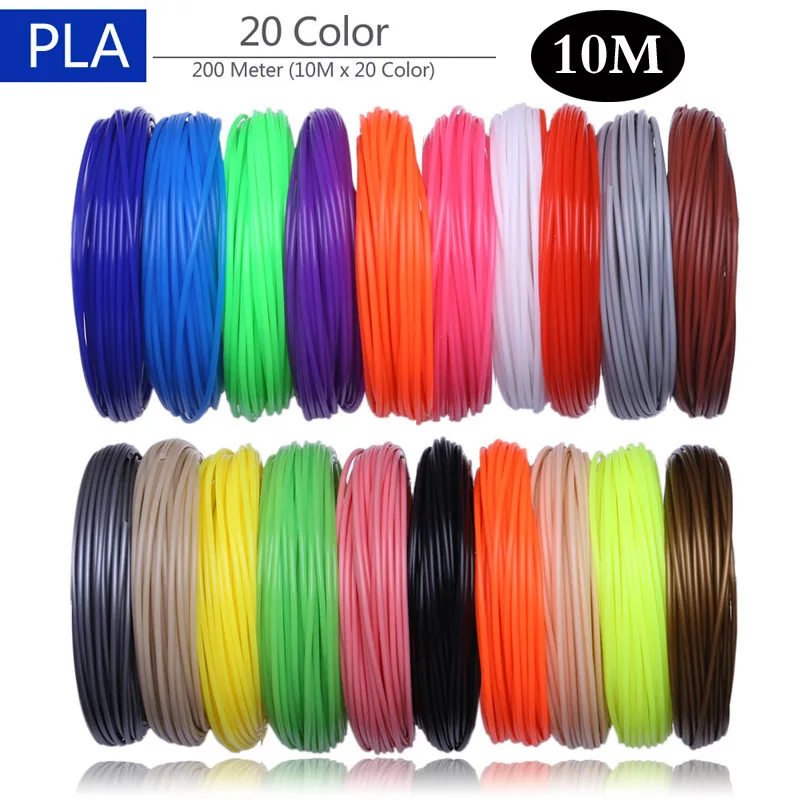 200M 20 Color PLA 20 шт./лот 3d Принтер Нити 5 м/10 метров/шт 20 цветов 1,75 мм PLA ABS 3D печать нити для 3d принтера или 3D ручки - Цвет: 200M 20 Color PLA