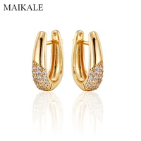 maikale new fashion u shape geometric earrings inlay aaa zirconia gold silver color small stud earrings for women korean jewelry