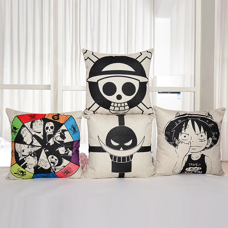 45*45 cm One Piece Action Figure plush toys cartoon Living room pendant flax pillow cover Bedroom Deco dolls for kids party