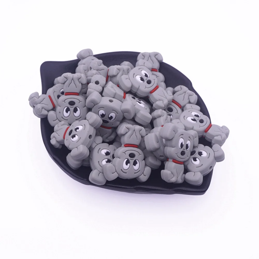 Gray Sutoyuen 5 шт., силиконовые бусины с героями мультфильмов для еды, мини-щенок, собака, детский прорезыватель, бисероплетение, BPA бесплатно, жевательная пустышка, сделай сам, детские игрушки для прорезывания зубов - Цвет: Gray