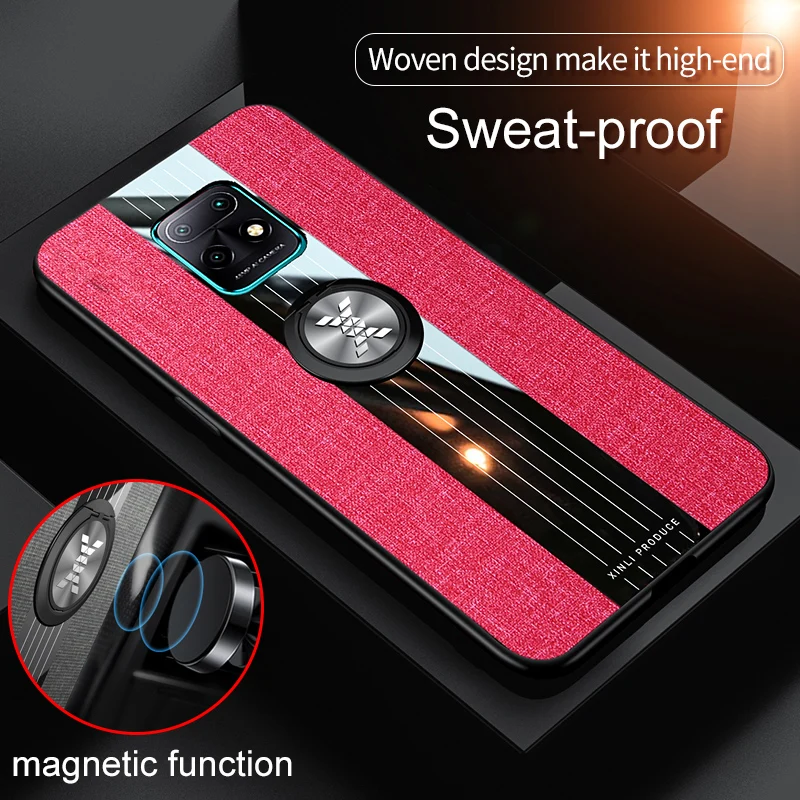 

KONGSMART For Xiaomi Redmi 10X 5G Case 6.57" Luxury Cloth Noble Shockproof Protective Finger Ring Phone Case Redmi 10X 5G Cover