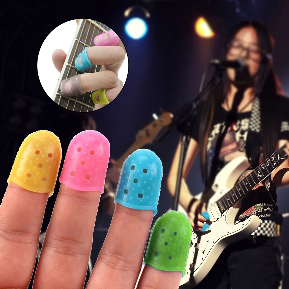 4 шт./компл. силиконовые Ukulele гитаре, расширитель для пальца, выбирает протектор Plectrum Fingertip наперсток палец защитные колпачки