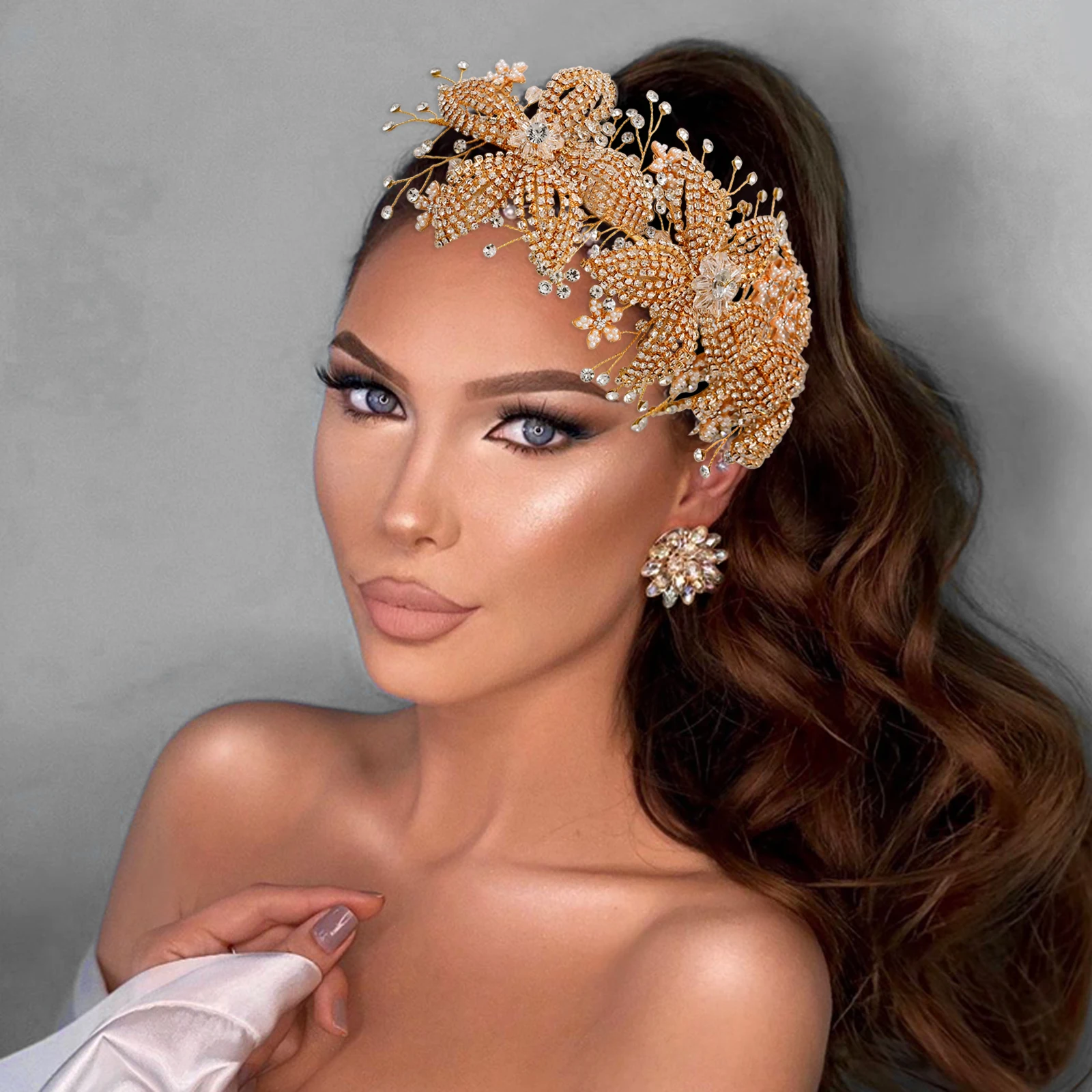 

Silver Golden Flower Wedding Headband Bridal Headpiece Rhinestone Headdress Bridal Hair Accessories Wedding Tiara Bride Headwear