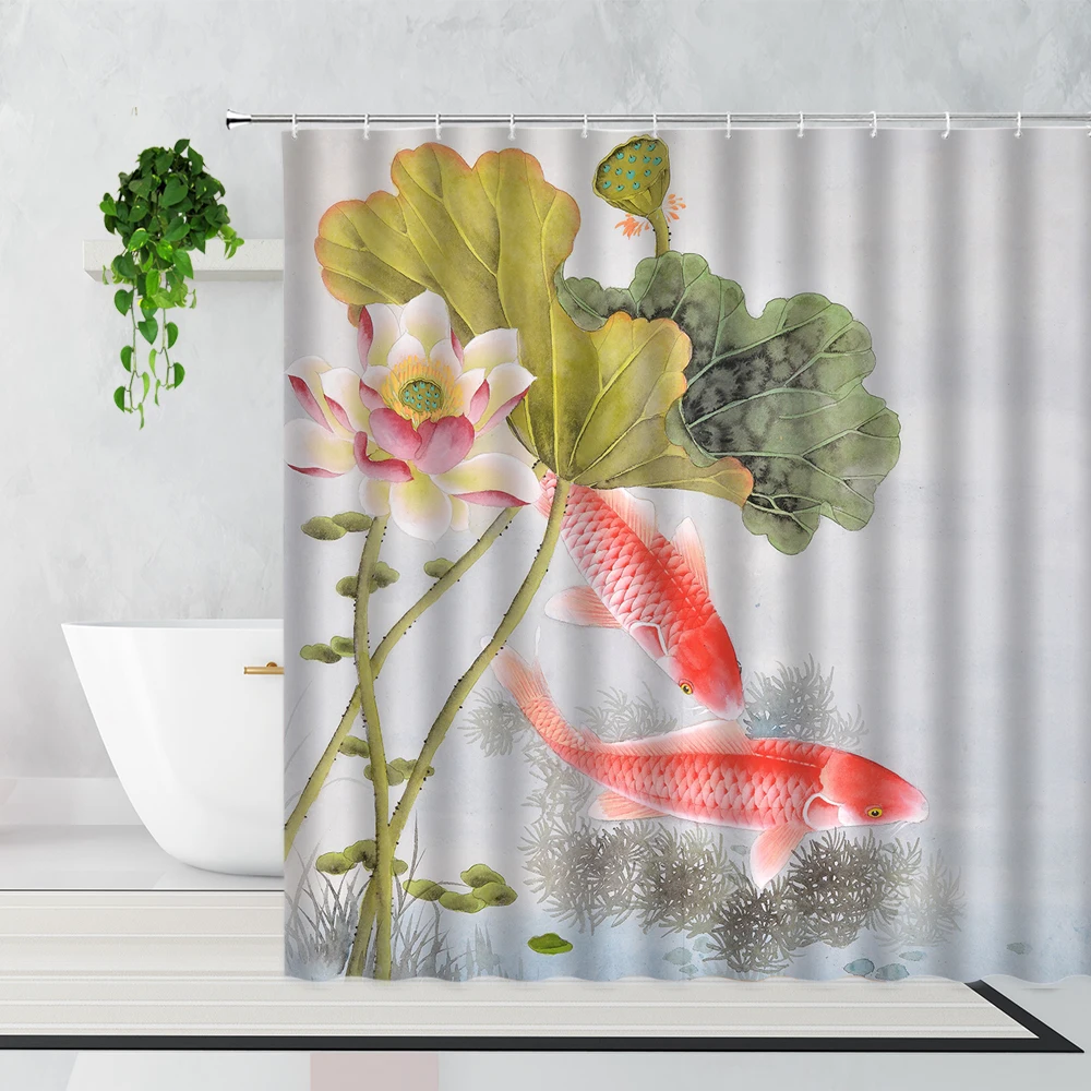 Занавески для душа в китайском стиле с чернильным рисунком кои декоративный фон