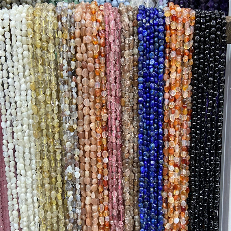 Natural Stone Irregular Oval Smooth Quartz Mineral Stone Chips Beads Jewelry Making DIY Bracelet Necklace 6-8mm Handmade Bulk images - 6