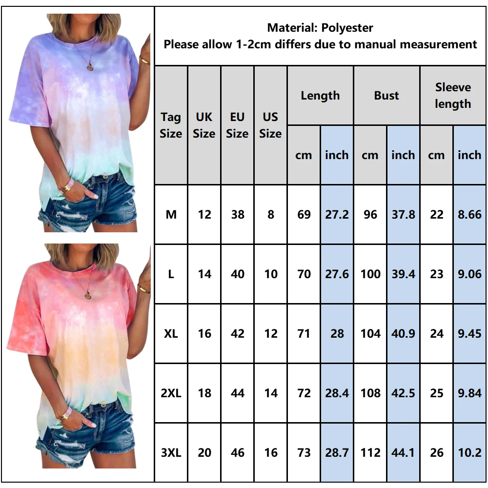 

Women Basic T shirt 2021 Tie Dye Print Tops T-shirts for Ladies Short Sleeve Summer Round Neck Casual Loose T-shirt Blusas D30