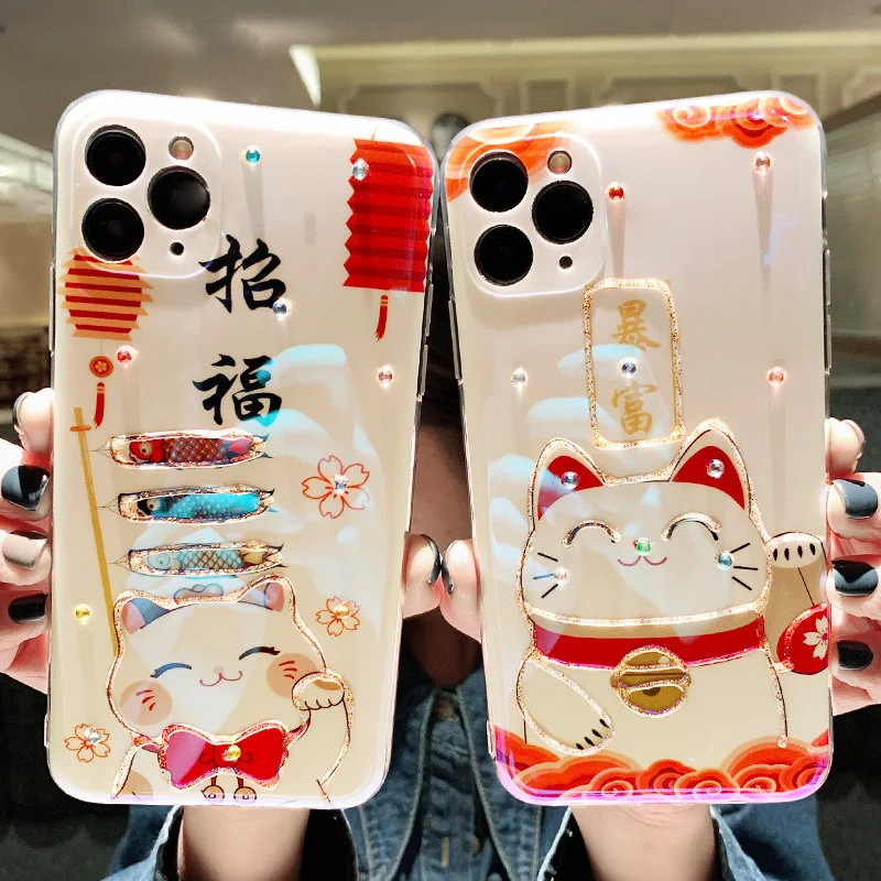 Girl Phone Back Cover for IPhone 12 Pro 11 Pro Max XS Max XR X 7 8 Plus 12 Min Case Cute Lucky Cat Cartoon Tpu Fall Protection