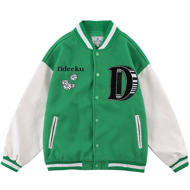 

Men Varsity Baseball Jackets Unisex Vintage PU Leather Patchwork Bomber Jackets Oversized Letter Embroidery Couple Streetwear
