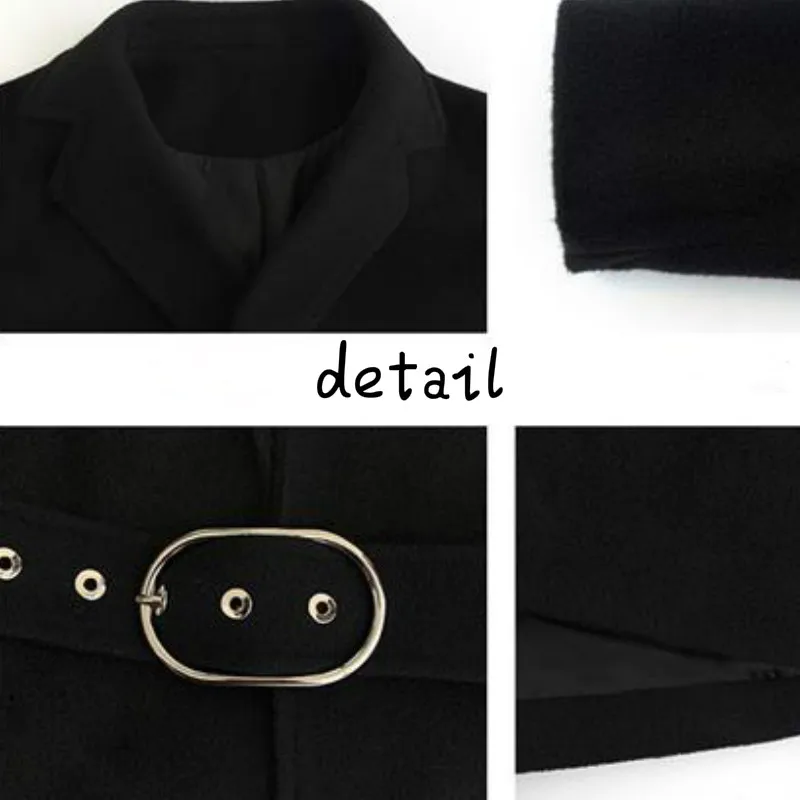 

Women Long Wool Coat Blends Slim Plus Size 3XL Korean Style Belt Ulzzang Fashion Casual Outwear Female Elegant V-neck All-match