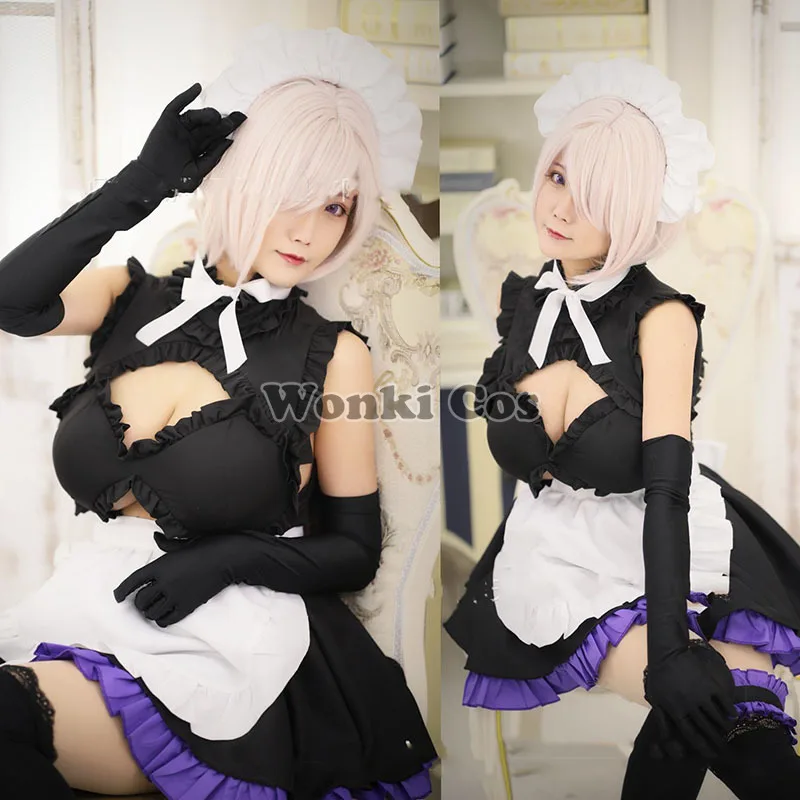 FGO Fate Grand Order Matthew Mash Kyrielight Cosplay Costume Women Halloween Sexy Black White Maid Dress | Тематическая одежда и