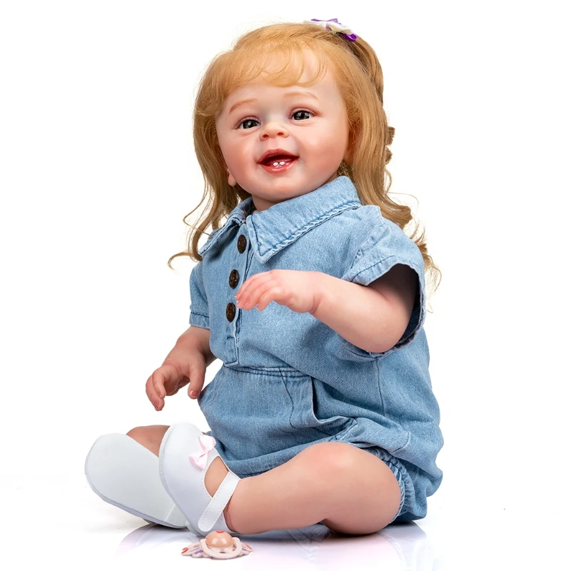 

Реалистичная кукла Reborns для маленьких девочек, 23 дюйма, милая кукла для девочек, подарок, настоящая мягкая на ощупь, Кавказская кукла со свет...