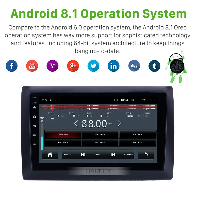 Harfey Android 8 1 HD сенсорный экран 9 ''Navi для 2010 Fiat Stilo GPS Автомагнитола поддержка OBD2
