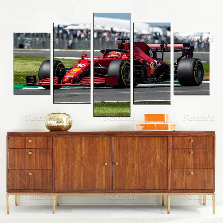 

Red F1 Racing Track Car SF-21 Charles Leclerc 5-Pieces-Poster Wall Art Canvas Painting Hd Prints Modular Pictures Decor Man Gift