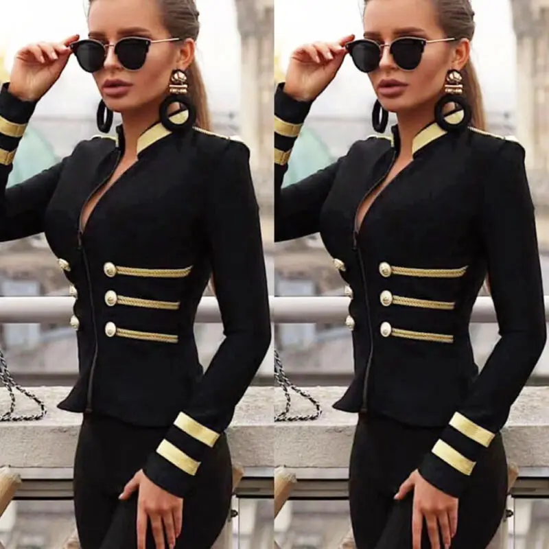 Women Ladies Fashion Winter Sexy Stand Neck Padded Slim Jacket Check Zipper Up Biker Coat Military New | Женская одежда