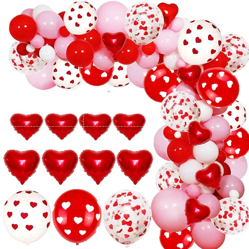 

118pcsRomantic Wedding I Love You Heart Foil Balloons Heart Ballons Valentine Day Birthday Party Decorations Latex Globos Supply