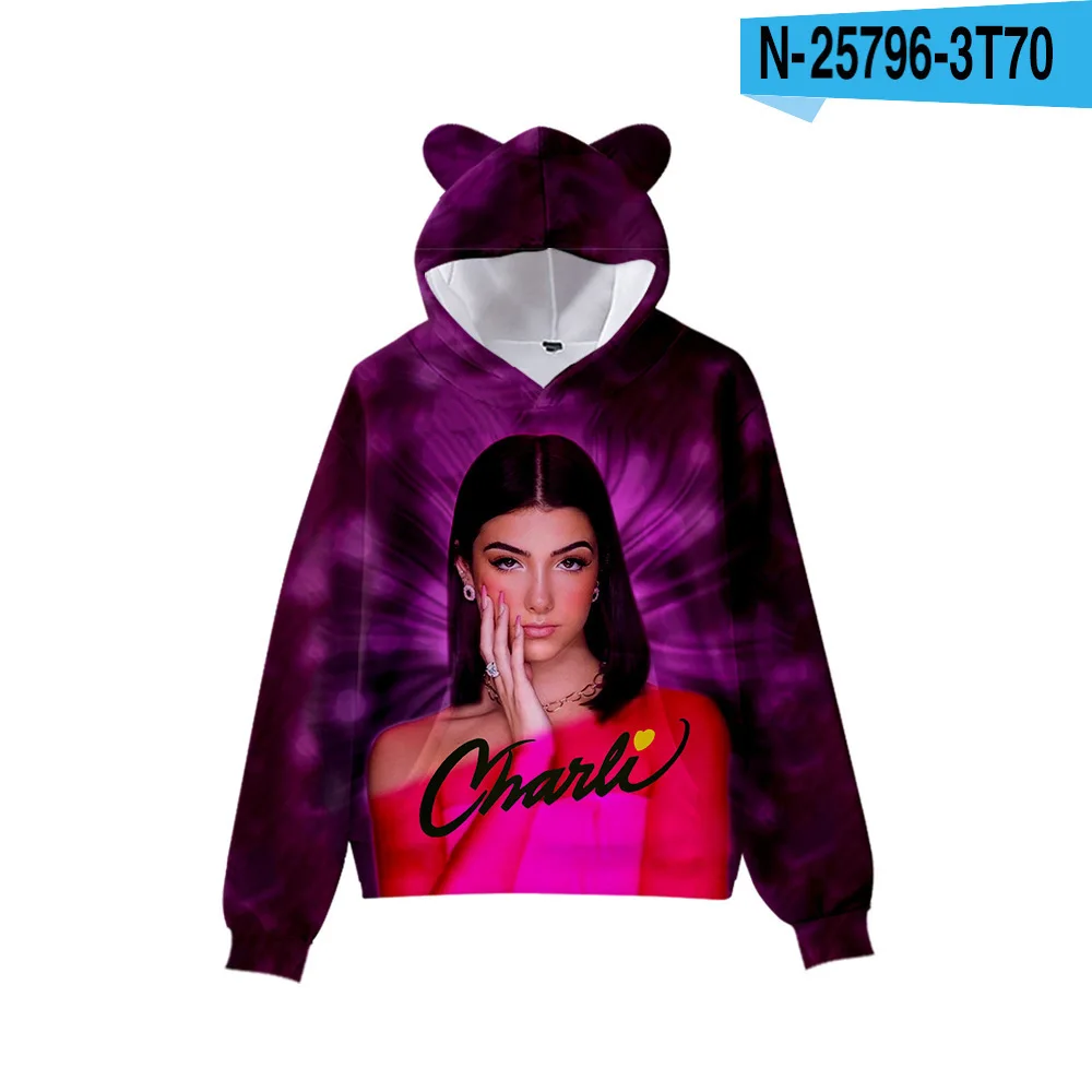 

Luxury Classic Charli D'Amelio Women Hoodies 3D Cat Ears Sexy Cute Cartoon Girls Hooded Casual Fashion Hoodies Sweatshirts