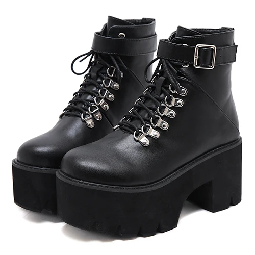 black shoes Gdgydh/Новое поступление; Женская Осенняя обувь; женские ботильоны на платформе с высоким массивным каблуком и шнуровкой; удобная рекламная акция - Цвет: black shoes